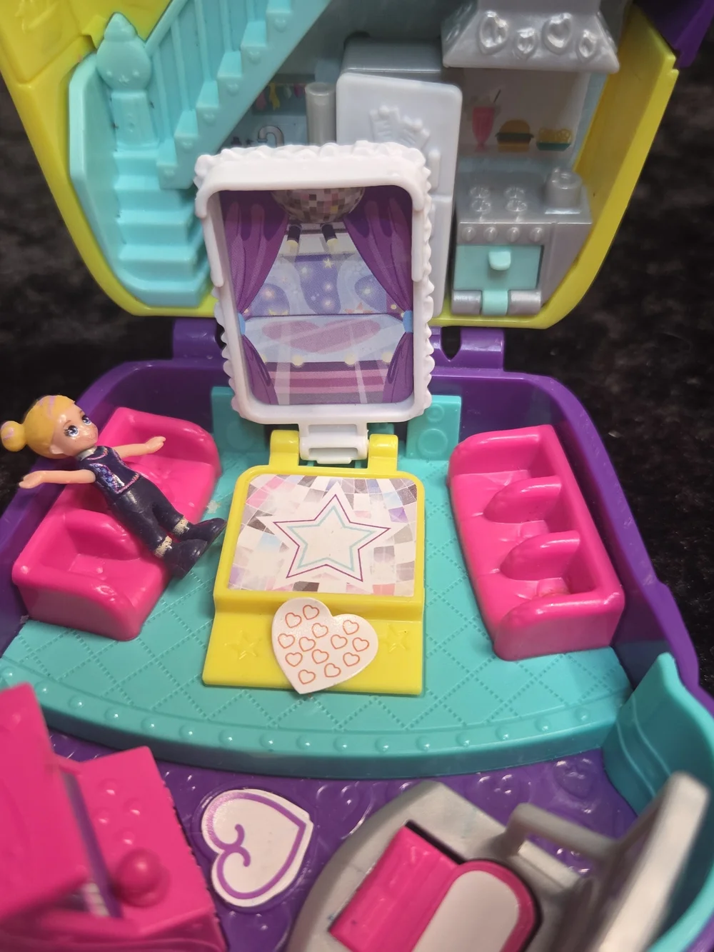 Pocket Playset Compact Dollhouse - Purple, Yellow, Teal & Pink With 1 Doll